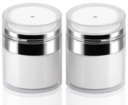 Picture of 2Pack 50ml Airless Pump Jar - 1.7 Oz Moisturizer Pump Dispenser, Lotion Dispenser, Drunk Elephant Container for Thick Moisturizer, Skincare Cream, Travel Lotion Container