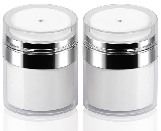 Picture of 2Pack 50ml Airless Pump Jar - 1.7 Oz Moisturizer Pump Dispenser, Lotion Dispenser, Drunk Elephant Container for Thick Moisturizer, Skincare Cream, Travel Lotion Container