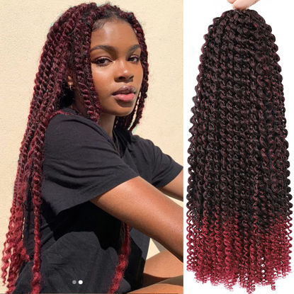 Picture of Passion Twist Hair Burgundy Red 18 Inch 8 Packs Passion Twist Crochet Hair Water Wave Braiding Hair Long Spring Twist Hair Crochet Braids Synthetic Hair Extension (18 Inch (Pack of 8), TBG)