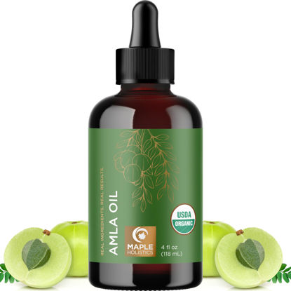 Picture of Organic Amla Oil for Hair Growth - 100% Pure Amla Hair Oil for Hair Growth & Hydration - Cold-Pressed Extra Virgin Unrefined Non-GMO & USDA Organic Hair Oil for Dry Hair and Scalp Care (4 Fl Oz)