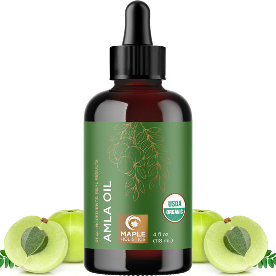 Picture of Organic Amla Oil for Hair Growth - 100% Pure Amla Hair Oil for Hair Growth & Hydration - Cold-Pressed Extra Virgin Unrefined Non-GMO & USDA Organic Hair Oil for Dry Hair and Scalp Care (4 Fl Oz)