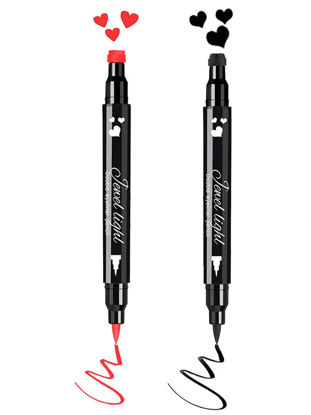 Picture of Go Ho 2 PCS Waterproof Liquid Eyeliner Stamps,Double-side Black&Red Smudge-proof Eye Liner,Heart Stamp Eyeliner for Harley Costume Makeup,Long-lasting Love Tattoo Tools for Valentines Day