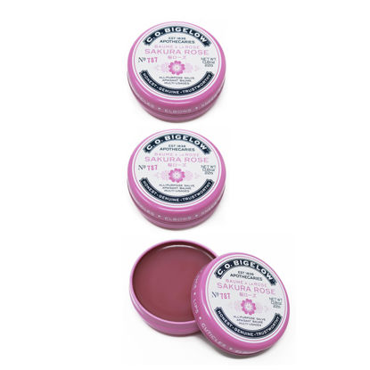 Picture of C.O. Bigelow All Purpose Salve Lip Balm Tins, Sakura Rose Salve Pack of 3 for Chapped Lips & Dry Skin - Moisturizing Lip, Cuticle and Skin Salves, 0.8 oz each
