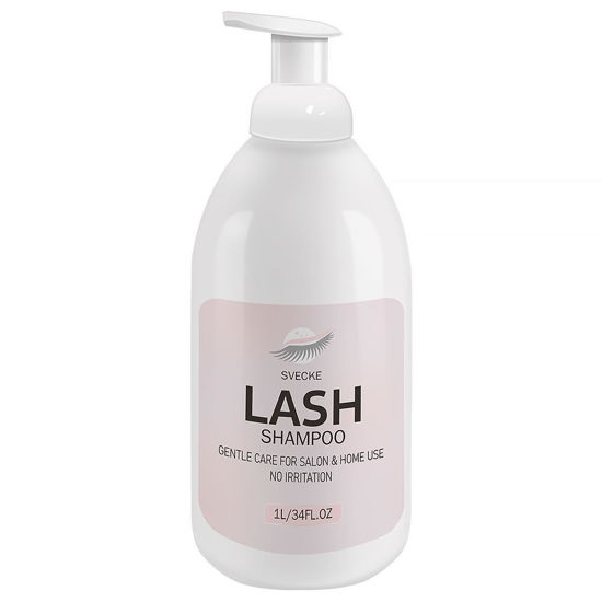 Picture of SVECKE Lash Shampoo 34 fl.oz/1 L, Eyelash Shampoo for Lash Extension, Eyelash Extension Cleanser, Lash Eyelid Foam Cleaning Kit for Salon Use and Home Use
