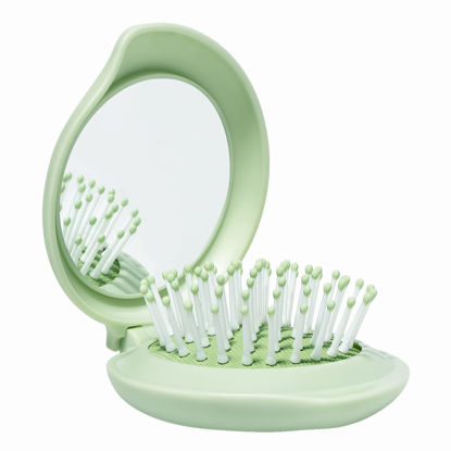 Picture of Arthaxi Hair Brush with Mirror, Compact Mirror and Mini Hair Brush Set, Folding Hairbrush for Women, Gifts for Women, Green