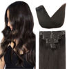Picture of Pobokix Straight Clip In Hair Extensions Real Human Hair 8Pcs Clip In Dark Brown Human Hair Extensions with 18Clips Lace Weft 120g 18inch #2 Dark Brown