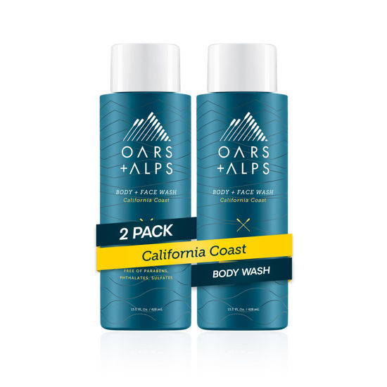 Picture of Oars + Alps Men's Moisturizing Body and Face Wash, Skin Care Infused with Vitamin E and Antioxidants, Sulfate Free, California Coast, 2 Pack