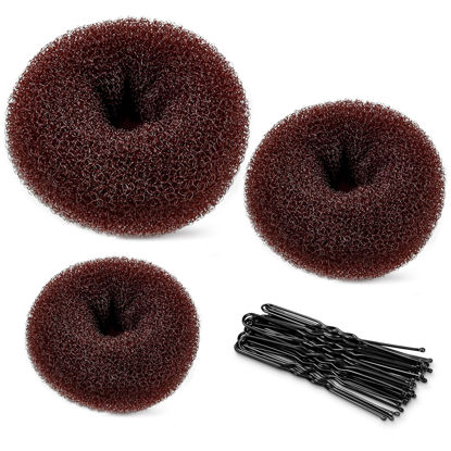 Picture of TsMADDTs Donut Hair Bun Maker, 3PCS Dark Brown Ring Style Bun Maker with 20PCS U Shaped Hair Pins for Women Dance