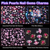 Picture of 3D Pink Color Assorted Pearls Gems Nail Charms Heart Butterfly Bow Bear Nail Charms Star Bows Pearls Planet Nail Charms for Manicure DIY Crafts Jewel Accessories for Women Valentines Day Nail Charms