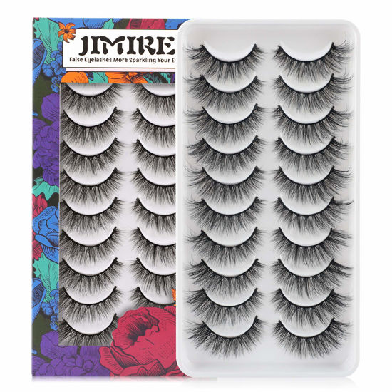 Picture of JIMIRE Fake Eyelashes Natural Look Fluffy Wispy False Lashes Cat-Eye Lashes with Thin Band Lightweight Fake Lashes 10 Pairs Pack