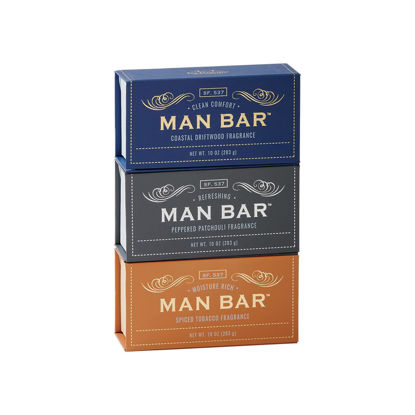 Picture of San Francisco Soap Company Man Bar 3-Piece Gift Set featuring all new scents: Coastal Driftwood, Peppered Patchouli, and Spiced Tobacco - GREAT GIFT - No Harmful Chemicals - Good for All Skin Types