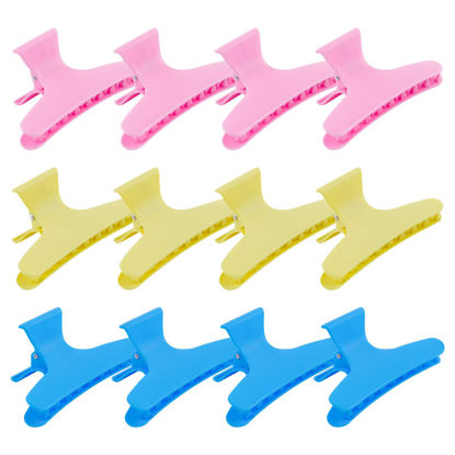 Picture of BAHABY Hair Clips for Styling Sectioning 12 Pack Pink Yellow Blue Butterfly Clamps Hair Claw Clips Pro Salon Hair Clips for Styling, Sectioning, Cutting and Coloring