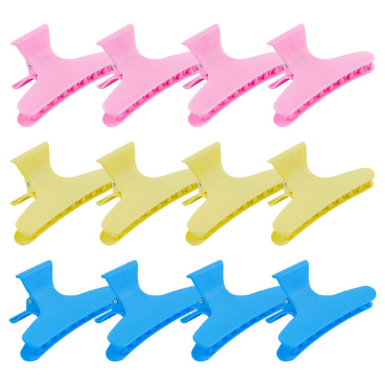 Picture of BAHABY Hair Clips for Styling Sectioning 12 Pack Pink Yellow Blue Butterfly Clamps Hair Claw Clips Pro Salon Hair Clips for Styling, Sectioning, Cutting and Coloring