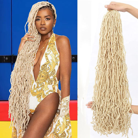 Picture of 36 Inch 1 Packs Soft Locs Blonde 613 Color Crochet Hair Pre Extended Long New Faux Locs Pre-looped Super Lightweight Synthetic Crochet Hair Braids For Black Women (36inch, 1pack, Blonde)