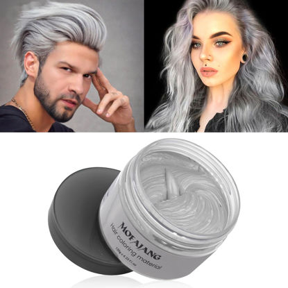 Picture of SOVONCARE Gray Temporary Hair Wax Color, Professional Styling Pomades Natural Hairstyle Clay for Men & Women Christmas Cosplay Date 4.23 oz (Sliver Gray)