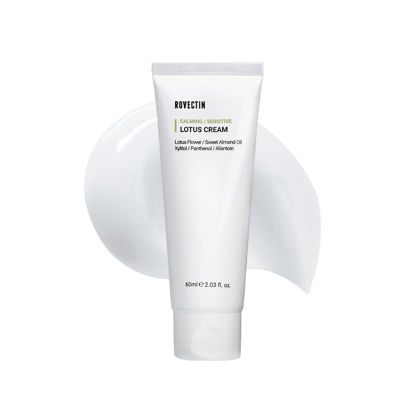 Picture of ROVECTIN Calming Lotus Water Cream - Lightweight Moisturizer Face Cream for Oily, Combination Skin | 75% Lotus Water Extract For Skin Purifying, Anti-Aging | Vegan Korean Skincare (2.1 fl.oz, 60ml)
