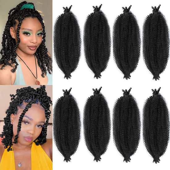 Picture of 8 Packs Springy Afro Twist Hair Pre-Separated Kinky Marley Twist Braiding Hair Soft Synthetic Crochet for Distressed Faux Locs Spring Twist Hair Extensions for Women… (16 Inch (Pack of 8), 1B)……