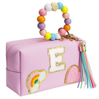 Picture of Elilier Monogrammed Gift for Women Girls, Personalized Christmas Gift Initial Makeup Bags Cosmetic Bag with Zipper, Cute Makeup Pouch, PU Leather Waterproof Toiletry Bag, Preppy Gifts Stuff for Niece