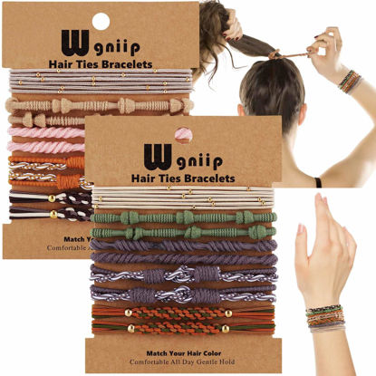 Picture of 20 Boho Hair Ties in 5 Styles, 10 Colors - Cute Bracelets for Thin and Thick Hair, No Damage Elastics