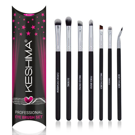Picture of Keshima Professional Eye Makeup Brushes Set with Eyeshadow Brush, Eye Shadow Blending Brush, Smudge, Angled Crease, Pencil, Angled Eyeliner and Bent Eyeliner Brushes