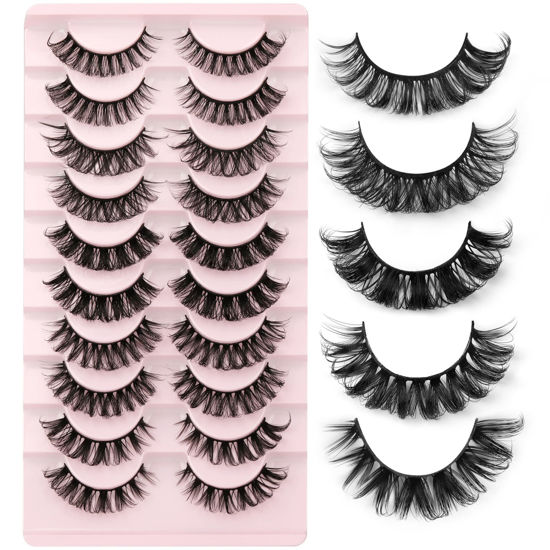Picture of Eyelashes Russian Volume Strip Lashes 5 Styles Mixed Natural Wispy D Curly Mink False Eyelashes Look Like Extensions 10 Pairs by Yawamica