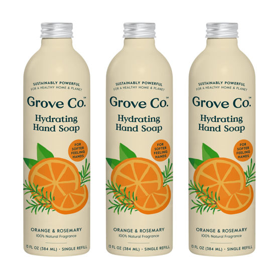 Picture of Grove Co. Hydrating Gel Hand Soap Refills (3 x 13 Fl Oz) Plastic-Free Liquid Hands Cleaner Refill Set, Leaves Hands Soft and Clean, 100% Natural Orange & Rosemary Fragrance