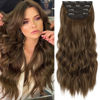 Picture of KooKaStyle Clip in Synthetic Hair Extensions Long Wavy 4PCS Thick Hairpieces Chestnut Brown Fiber Double Weft Natural Hair Extensions 20 Inch for Women