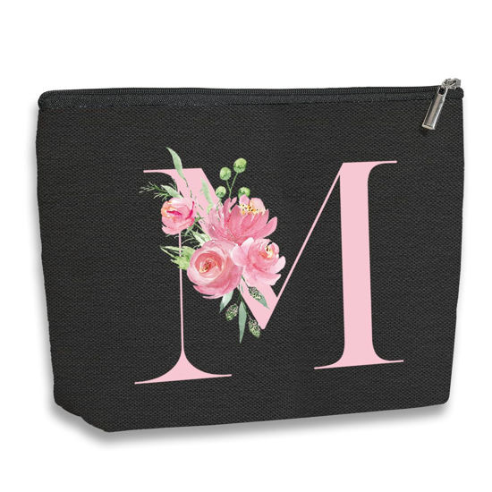 Picture of kdxpbpz A-Z Personalized Cosmetic Bag Monogrammed Makeup Bags Bridesmaid Gifts Custom Toiletry Pouch Gifts for Women Mom Best Friend Sister Bride Bridesmaid (M)