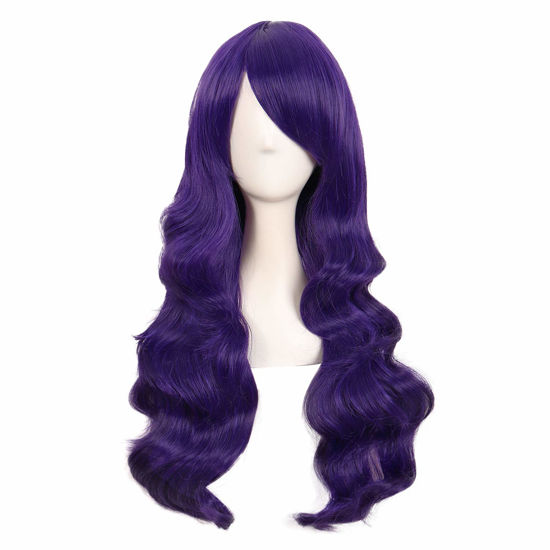 Picture of MapofBeauty 28 Inch/70cm Charming Women Side Bangs Long Curly Full Hair Synthetic Wig (Dark Purple)