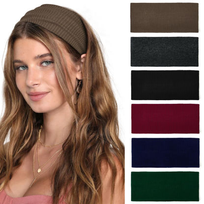 Picture of Headbands for Women Wide Non Slip Boho Head Bands Elastic Thick Soft Hairbands Fashion Workout Yoga Hair Accessories, 6 Pack