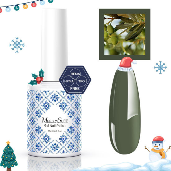 Picture of MelodySusie Fleurwee Plant-based UV Gel Nail Polish Christmas Gel Polish Dark Olive Green P08 Gift for Women Hema Free 21 Non-Toxic Long Lasting No Chip Finger Nail Art Salon Manicure DIY at Home