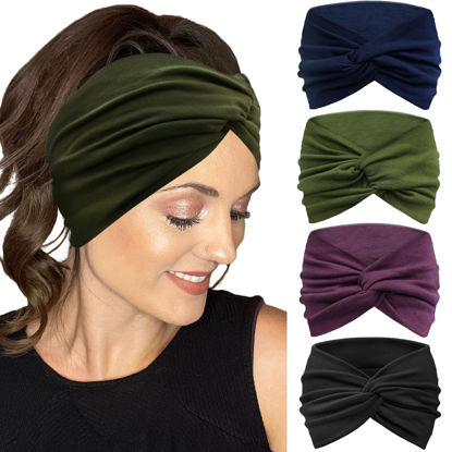 Picture of IVARYSS Extra Wide Headbands for Women Non-Slip, 7'' Large Twist Knotted Stretchy Wraps Head Bands Hair Accessories, 4 Pack, Solid Color