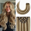 Picture of Aison Clip in Hair Extensions 70G Light Brown to Blonde Highlights 100% Remy Human Hair Extensions 7A Soft Silky Straight 7pcs 16clips Highlight Clip in Hair Extensions (12 Inch #6P613)