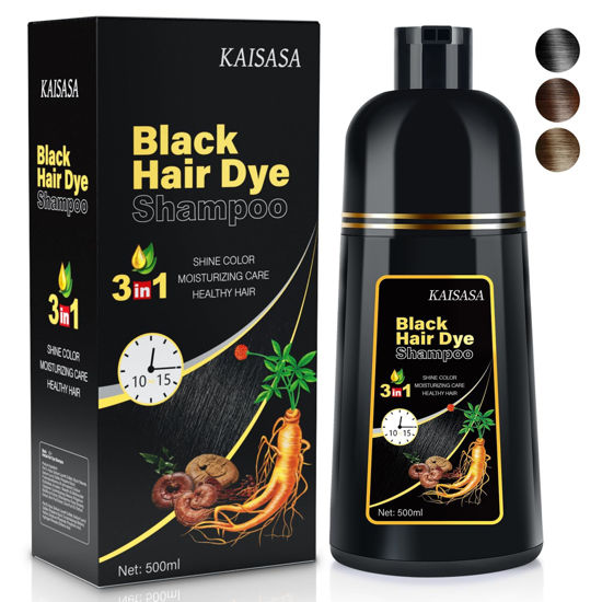 Picture of Natural Black Hair Dye Shampoo Instant & Easy 3-in-1 Hair Color Solution for Men and Women - Herbal Formula, Ammonia-free, Lasts 30 Days - 16.90 oz