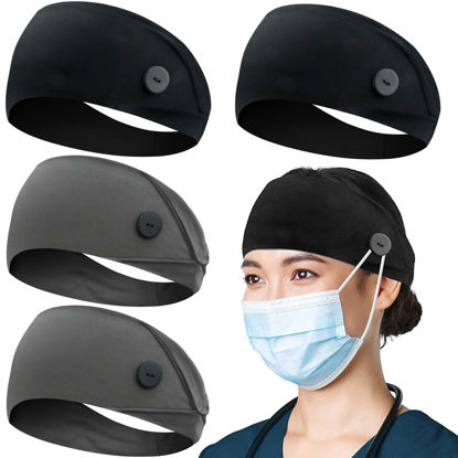 Picture of ABAMERICA Headbands with Button for Mask, Wide Nurses Headbands Non Slip Elastic Ear Protection for Women Men Doctors Sweatband Head Wrap