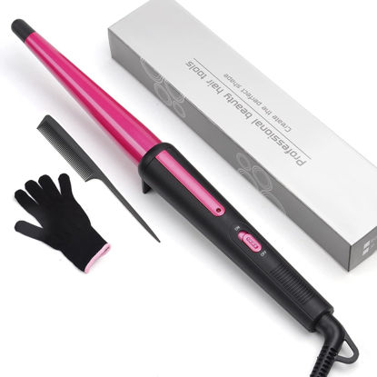 Picture of Hair Curling Wand, 0.5-1Inch Tapered Curling Iron, Professional Ceramic Hair Curler Wand with Heat-Resistant Glove, Dual Voltage (Rose Gold)