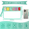 Picture of TESAFNG Snack Bag for Travel - Clear Chenille Varsity Letter Flat Pouch with Zipper, Waterproof Clear PVC&PU Preppy Patch Makeup Cosmetic tote Bags for Women (Green-Snacks)