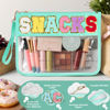 Picture of TESAFNG Snack Bag for Travel - Clear Chenille Varsity Letter Flat Pouch with Zipper, Waterproof Clear PVC&PU Preppy Patch Makeup Cosmetic tote Bags for Women (Green-Snacks)