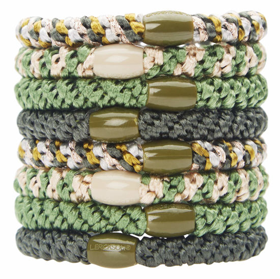 Picture of L. Erickson Grab & Go Pony - Cadet - 8 Pack Ponytail Holder Hair Ties - Green Camo Mix