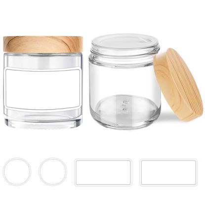 Picture of Small Glass Jars with Lids, 4 oz Glass Containers with Plastic Woodgrain Lids & Inner Liners, Reusable Travel Cosmetic Containers for Creams, Makeup, Lotion, Spice- 2 pack