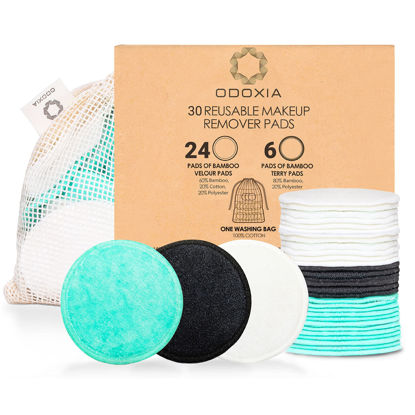 Picture of 30-Pack Reusable Makeup Remover Pads | Eco Friendly & Zero Waste Cotton Rounds | Beauty Products | Natural & Organic Face Pads with Laundry Bag | Soft for All Skin Types | Bamboo Wipes for Cleansing