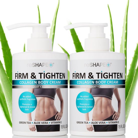 Picture of Reshape+ Collagen Cream Moisturizer Body Lotion & Face Cream | Dry Skin Rescue Collagen Lotion | Skin Tightening Cream | Skin Firming + Tightening Lotion | Body Skin Care Products, 15 Fl Oz (2-Pack)