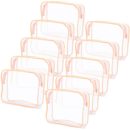 Picture of Tbestmax 10 Pack Clear Cosmetic Bags Makeup Bags Portable Waterproof TSA Approved Travel Toiletry Bags Large Organizer Peach Pink, 9.8" x 7.1" x 2.4"
