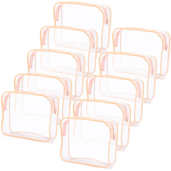 Picture of Tbestmax 10 Pack Clear Cosmetic Bags Makeup Bags Portable Waterproof TSA Approved Travel Toiletry Bags Large Organizer Peach Pink, 9.8" x 7.1" x 2.4"