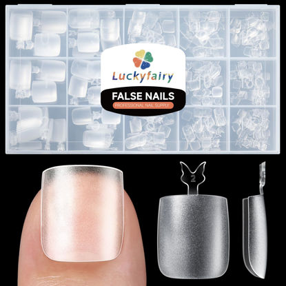 Picture of Wide Long Square Toe Nail Tips French Tip Style Press On Toenails 360pcs Clear Gel x Toe Nails No C Curve Toe Acrylic Tips Full Cover for DIY French Fake Toenails 15 Sizes Self-handle, Luckyfairy