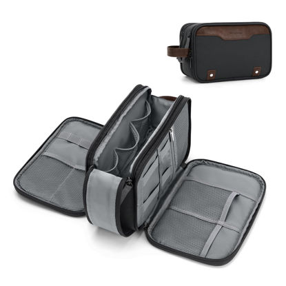 Picture of Wedama Toiletry Bag for Men, Medium Hanging Travel Toiletry Bag, Extra Electronic Organizer Bag Waterproof Travel Bag for Toiletries, PU Handle Travel Bag for Travel Trips Swim Camping, Grey