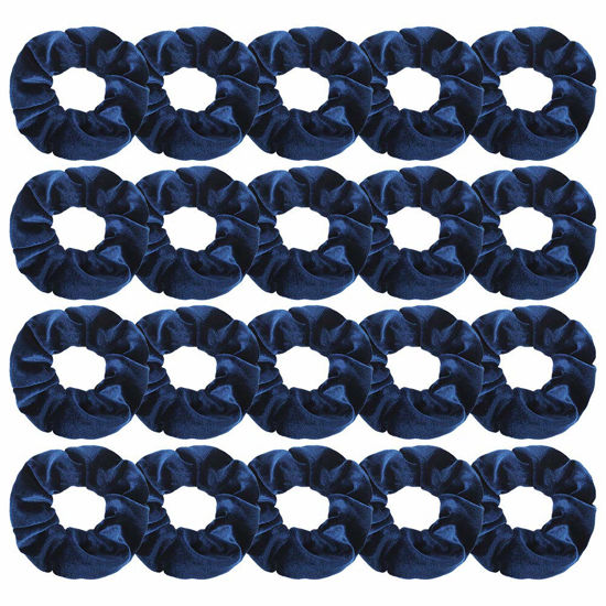 Picture of 20Pcs Didder Velvet Scrunchies: Soft Elastics Hair Ties in Dark Blue, Bobbles Ropes Hair Bands for Women and Girls