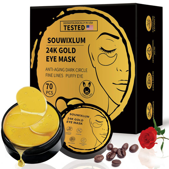 Picture of Under Eye Patches For Puffy Eyes 70PCS, 24K Gold Eye Mask For Dark Circles and Puffiness, Under Eye Mask Patches Skincare, Eye Gel Pads, Eye Patches For Wrinkles, Puffy Eyes Bags Treatment Women Men