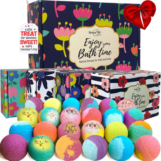 Picture of Valentines Bath Bombs for Women Gift Set - 24 Natural and Organic Bath Bombs with Essential Oils & Moisturizing Shea Butter, Spa Birthday Gift, Selfcare Gift for Her, Women, Teen Girls, Kids.