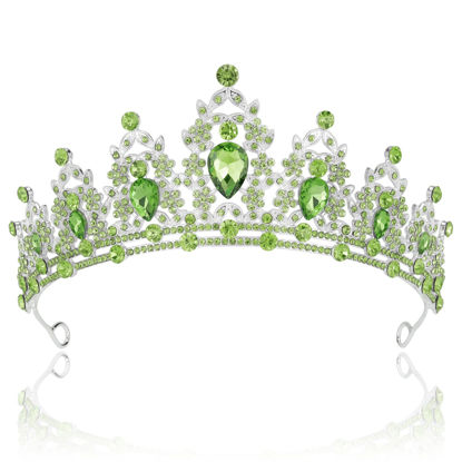 Picture of SuPoo Tiaras for Girls Green Crown Crystal Birthday Crown Wedding Tiaras Purple Gems Rhinestone Headband Hair Accessories Princess Decoration for Halloween Party Prom Gifts